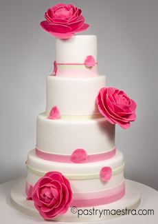 Pink Flowers Wedding Cake, Pastry Maestra
